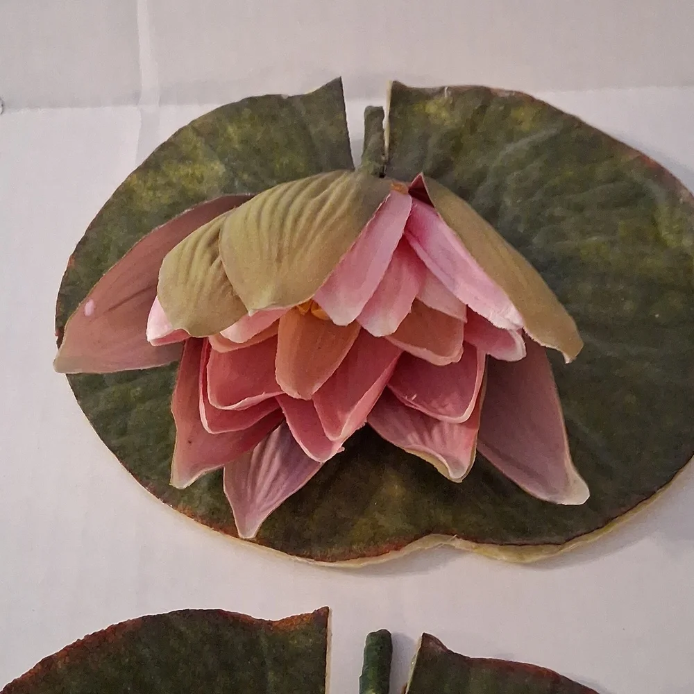 Handmade Pink Faux Water Lily Lotus Pond Picks Craft Floral Decor Set of 10